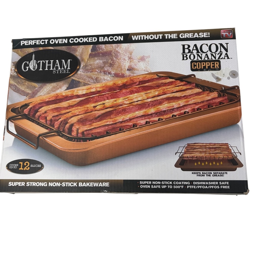 Gotham Steel Bacon Bonanza Copper Bacon Cooker Pan Rack Set NEW Open Box